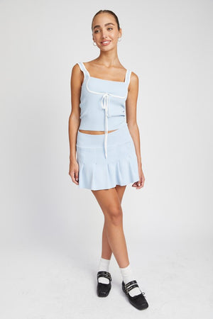 LOW WAIST PLEATED MINI SKIRT BLUE