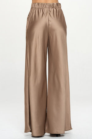 Stretch Satin Pants w/ Elastic Waist and Pockets