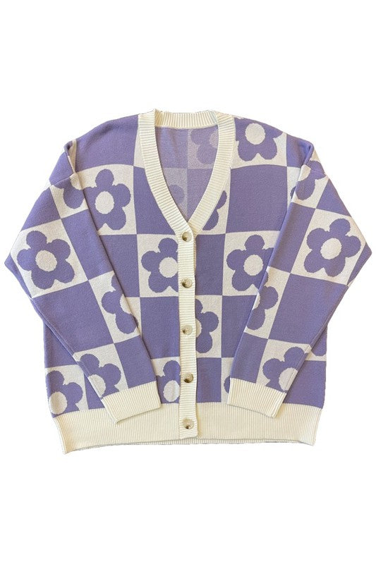 Buy Checkered flower knit cardigan for girls