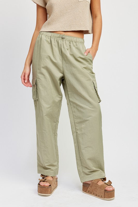 front view of STRAIGHT LEG PANTS WITH ELASTIC WAIST BAND