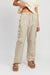 front view of taupe color STRAIGHT LEG PANTS WITH ELASTIC WAIST BAND