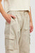 close up view of taupe color STRAIGHT LEG PANTS WITH ELASTIC WAIST BAND