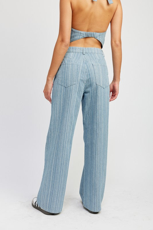 Back view of MID RISE WIDE LEG PANTS