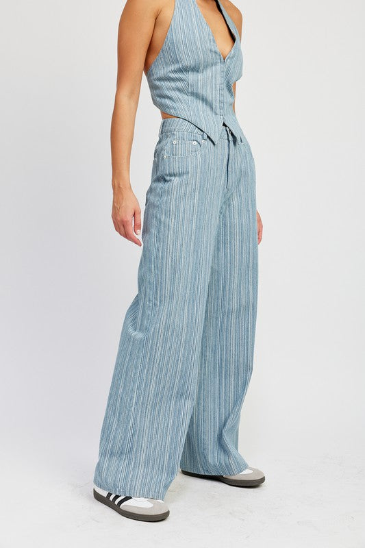 Left side view of MID RISE WIDE LEG PANTS