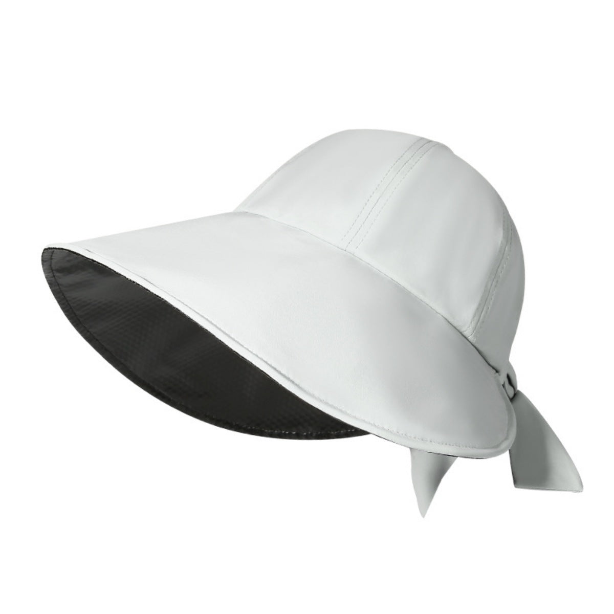 White sun hat with black interior on a white background