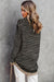 Back view of close up view of Turtle neck stripe knit sweater poncho top black