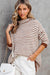 front view of Turtle neck stripe knit sweater poncho top brown