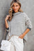 front close up view of close up view of Turtle neck stripe knit sweater poncho top gray