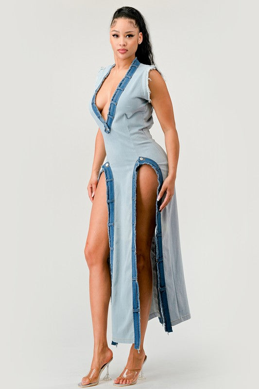 Summer Denim Trip Pullover Dress