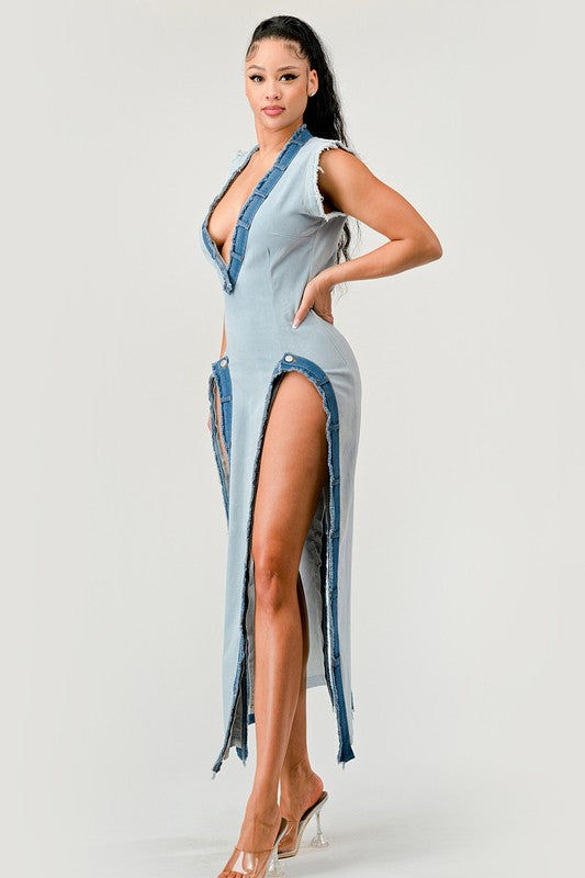 Popular Denim Trip Pullover Dress