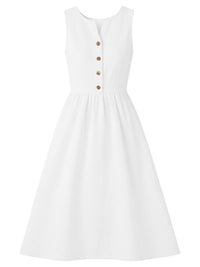 White dress with brown buttons on a white background