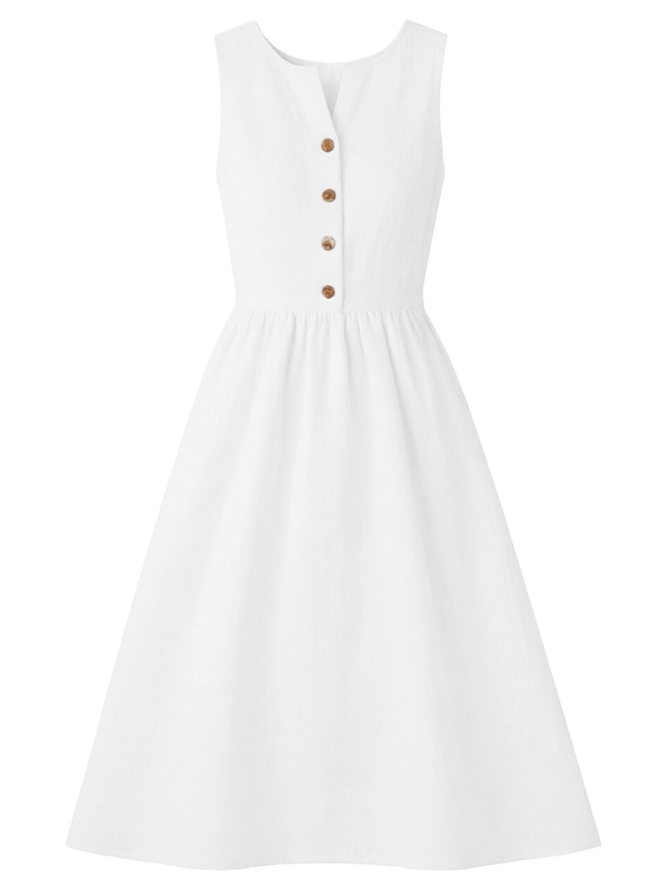 White dress with brown buttons on a white background