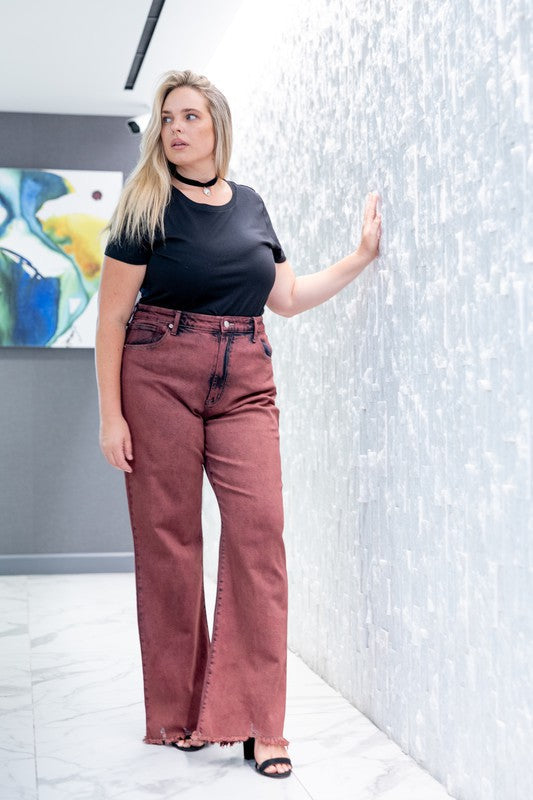 PLUS SIZE - HIGH RISE FLARED LEG JEANS
