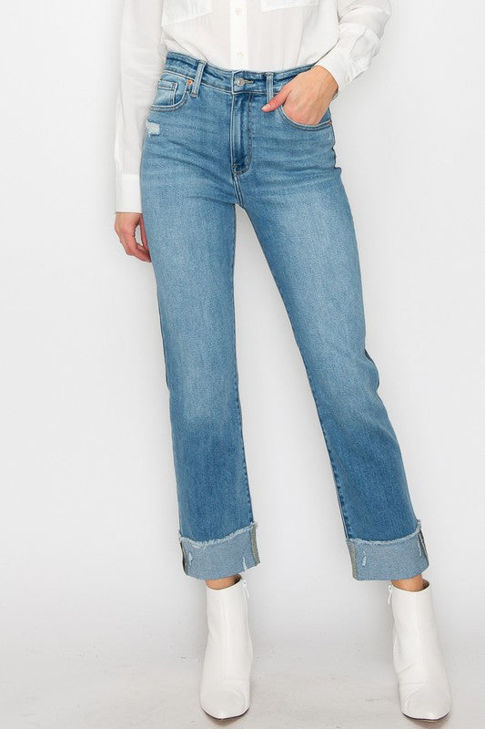 Front view of HIGH RISE STRAIGHT JEANS