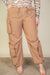 Front view of Plus Flap Pockets Drawstring Parachute Pants brown