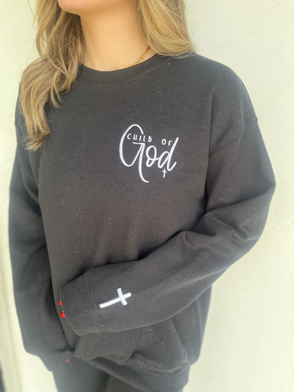 front view of Child of God Embroidered Sweatshirt gray