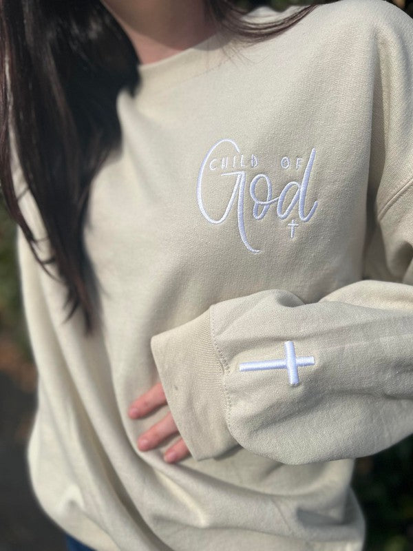 close up view of Child of God Embroidered Sweatshirt