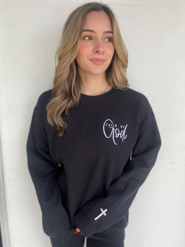 front view of Child of God Embroidered Sweatshirt black