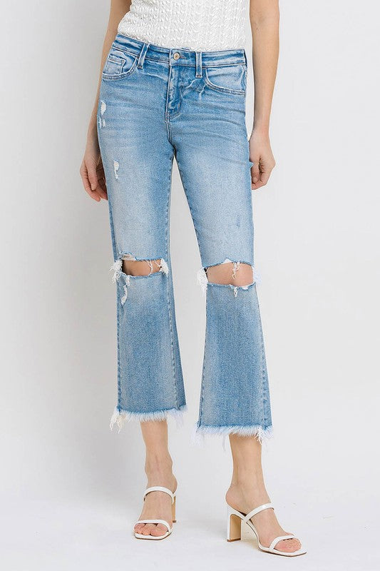 Cute High Rise Frayed Hem Crop Straight Jeans
