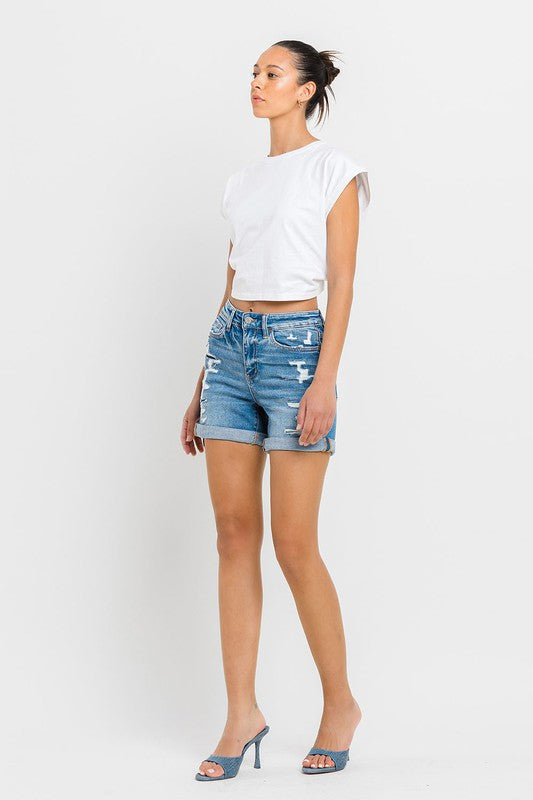 Buy High Rise Double Cuff Shorts