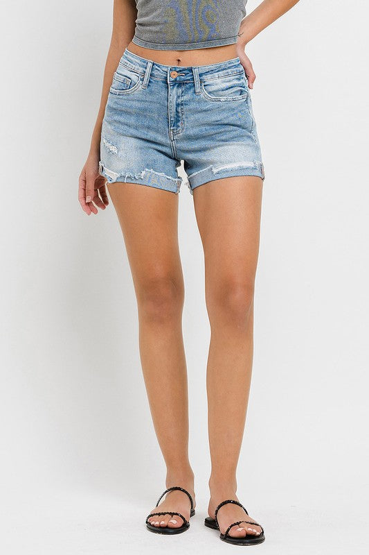 Trending in summer 24 is High Rise Cuffed Stretch Shorts