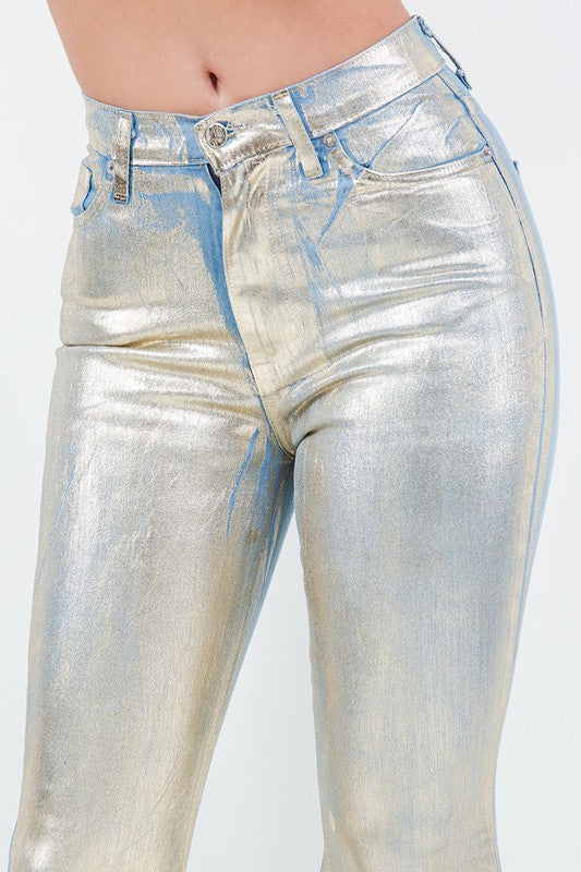 Bell Bottom Jean in Gold Foil for women