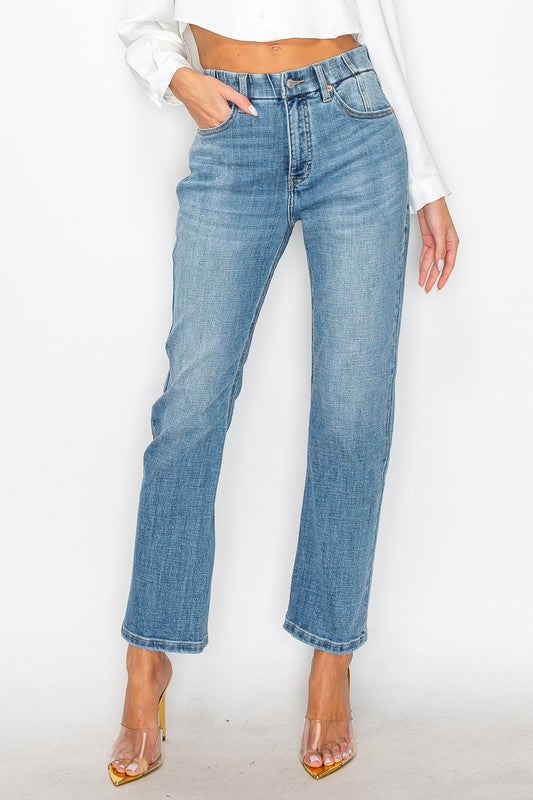 Front view of TUMMY CONTROL HIGH RISE STRAIGHT JEANS