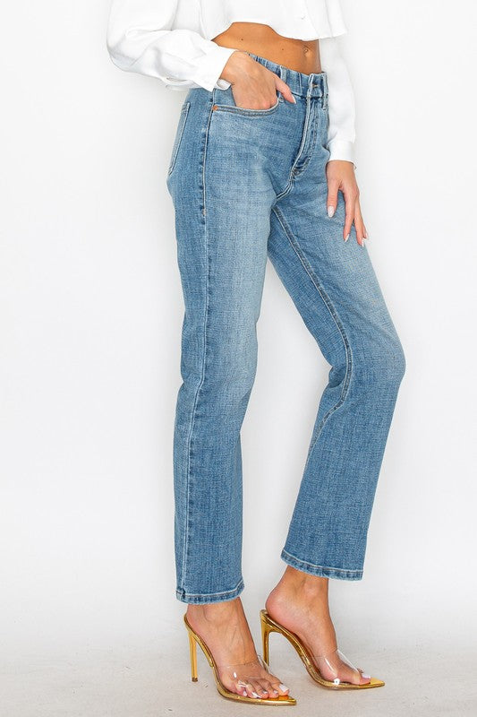 Side view of TUMMY CONTROL HIGH RISE STRAIGHT JEANS