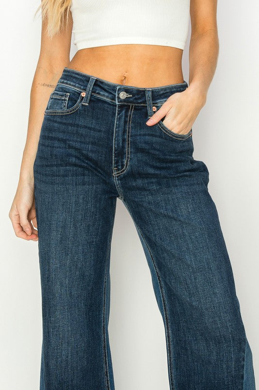 Close up on the pocket of HIGH RISE RELAXED WIDE LEG JEANS