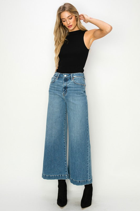 Full view of HIGH RISE CROP PALAZZO JEANS