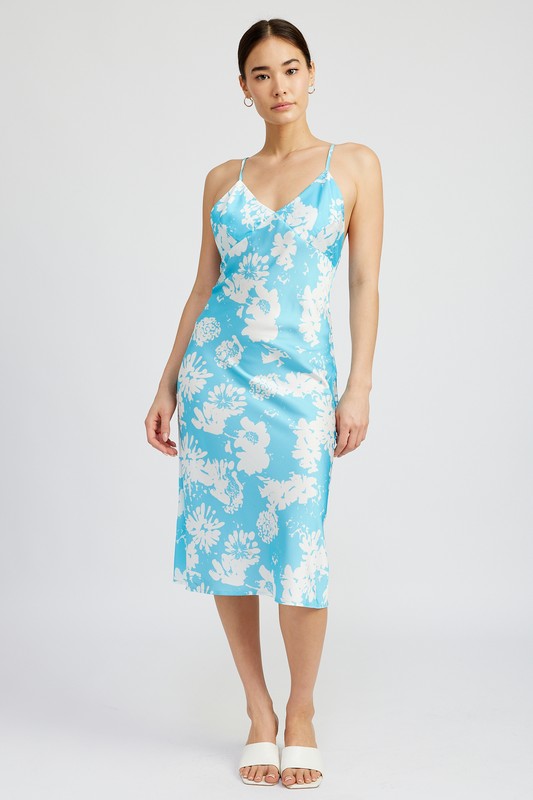 full view of V NECK FLORAL DRESS WITH OPEN BACK