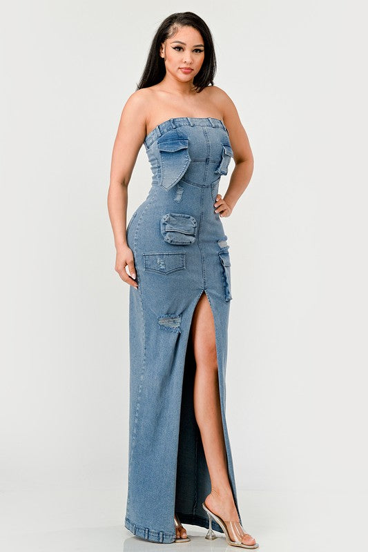 Urban Chic Denim Gown - Fusion of Street Style & Sophistication Denim / L Urban Chic Denim Gown - Fusion of Street Style & Sophistication Denim / L
