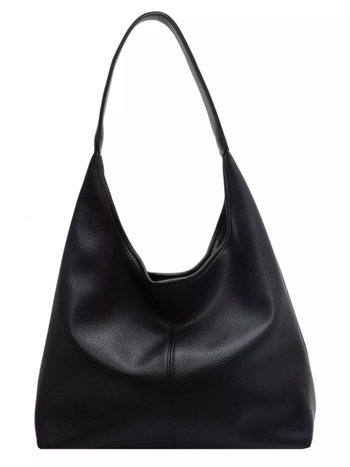 Black leather handbag on a white background
