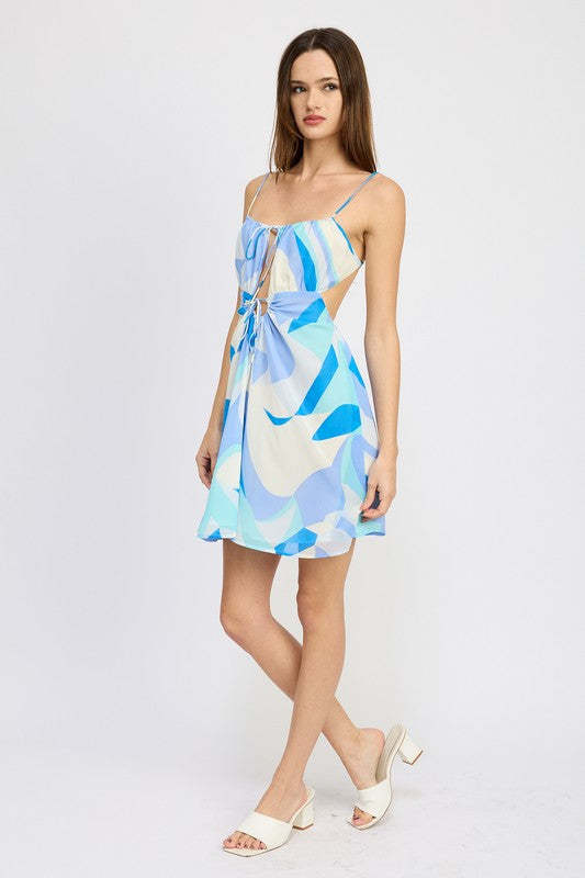 DOUBLE TIE MINI PRINTED DRESS for summer