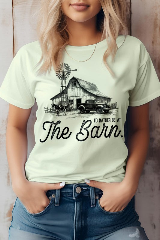 Green I&#39;d Rather Be At The Barn, Farm Graphic Tee