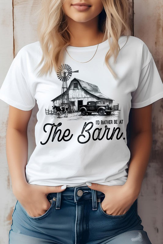 White I&#39;d Rather Be At The Barn, Farm Graphic Tee