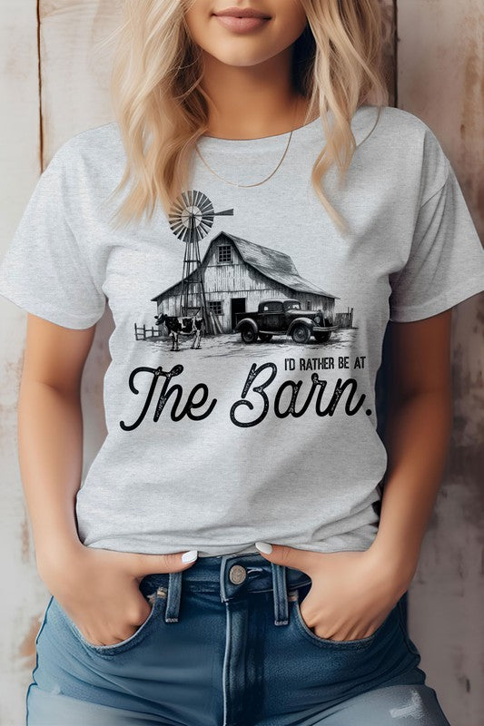 Gray I&#39;d Rather Be At The Barn, Farm Graphic Tee