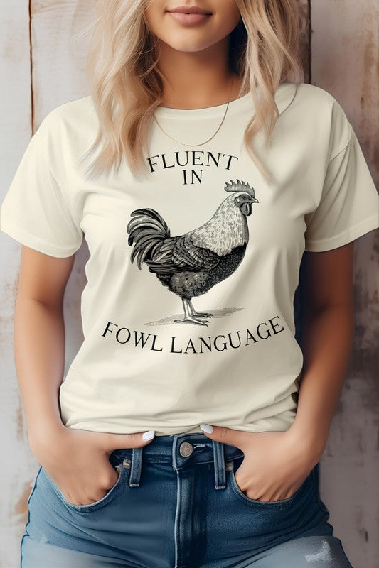 Beige Fluent In Fowl Language, Farm Graphic Tee