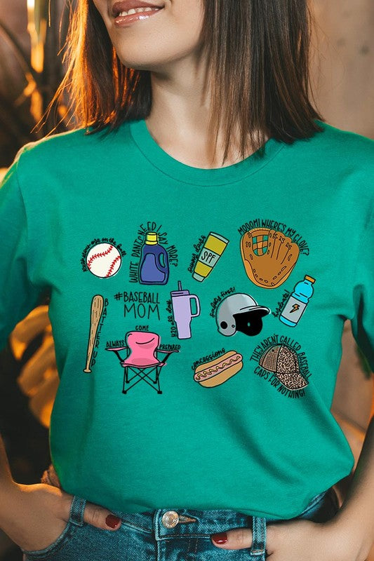 Baseball Mom Essentials Graphic T Shirts for grandma