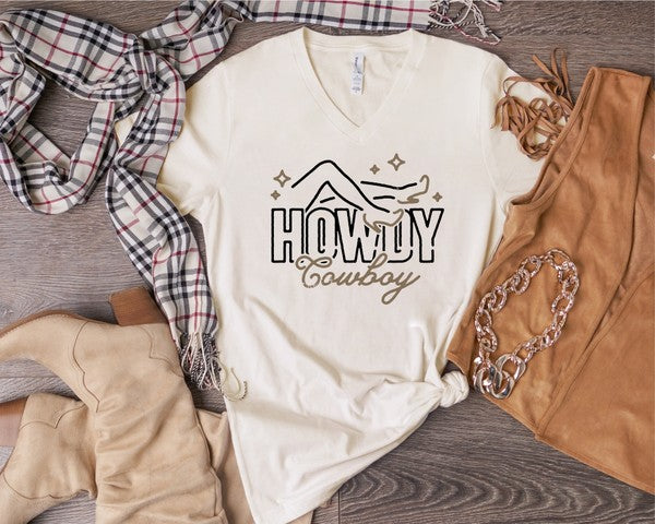 V-Neck Howdy Cowboy Graphic Tee for you