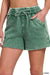 Green Acid Wash Fleece Drawstring Shorts with Pockets