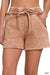 Brown Acid Wash Fleece Drawstring Shorts with Pockets