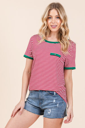 Hot Stripe Ribbed T Shirt with Contrast Binding