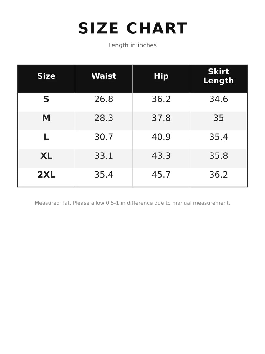size chart for High-Waisted Fringe Midi Skirt