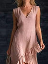 Sleeveless V-Neck Ruffle Hem High-Low Dress