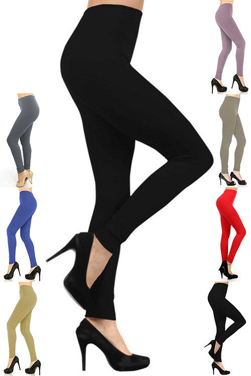 Black leggings with cutout design worn by a model on a white background, surrounded by other colored leggings.