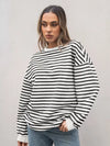 Striped Round Neck Oversized Casual Sweatshirt