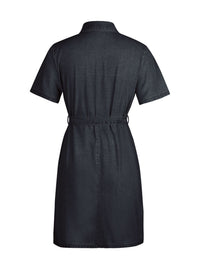 Black denim dress on a white background
