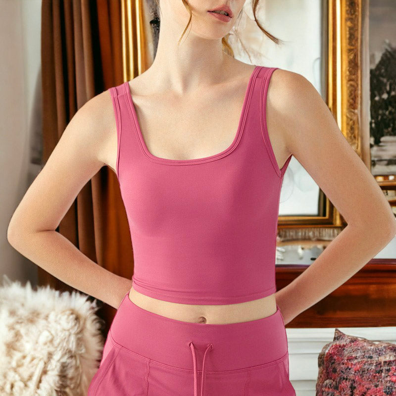Pink Women Cross Back Sports Bra Tight Fit Quick Drying Tank Tops
