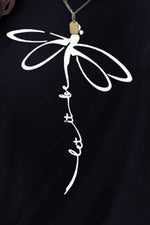 Close up view of dragonfly on black Dragonfly Graphic Round Neck Short Sleeve T-Shirt